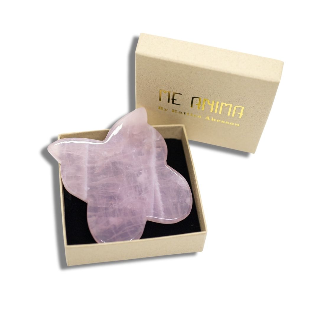 Gua Sha Rosenkvarts fjäril ask