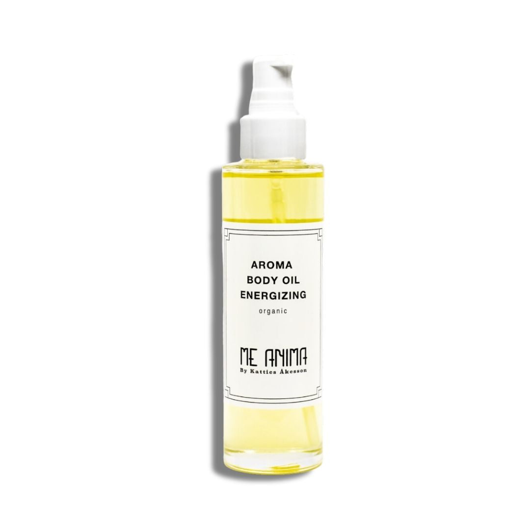 Aroma Body Oil Energizing från Me Anima – ekologisk kroppsolja som stimulerar sinnena, mjukgör huden och ger ny energi med upplyftande eteriska oljor.